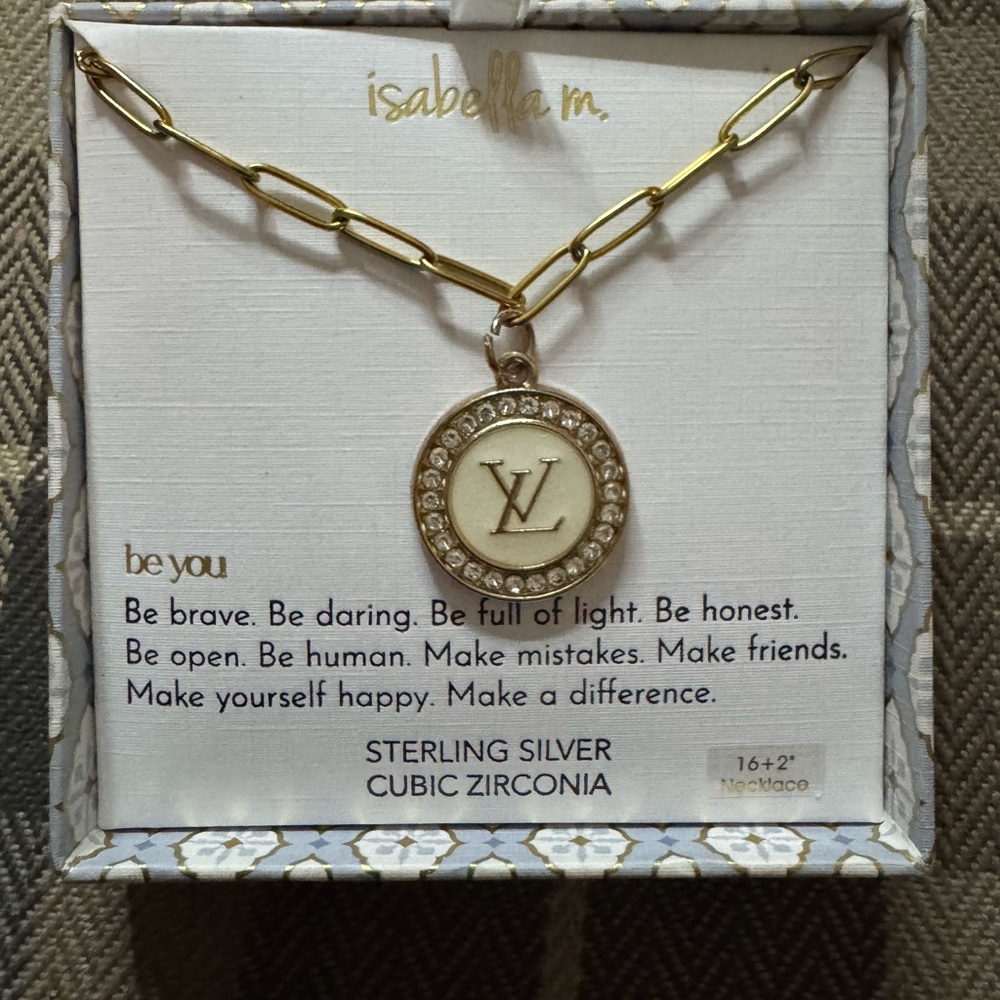 Louis Vuitton Goldtone Pendant with CZs & Stainless Steel Necklace in box - Picture 2 of 7